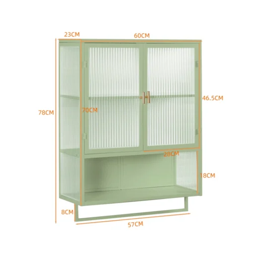 Mündiroheline klaasuste ja soonelise klaasiga kapp mõõtudega 78x60x23 cm