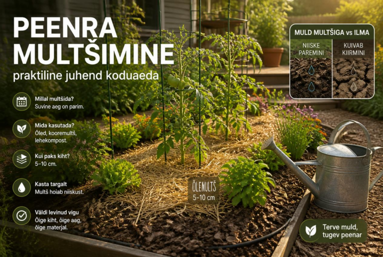 Peenra multšimine: praktiline juhend koduaeda | E-pood Tootemaailm Multšitud köögiviljapeenar suvises koduaias