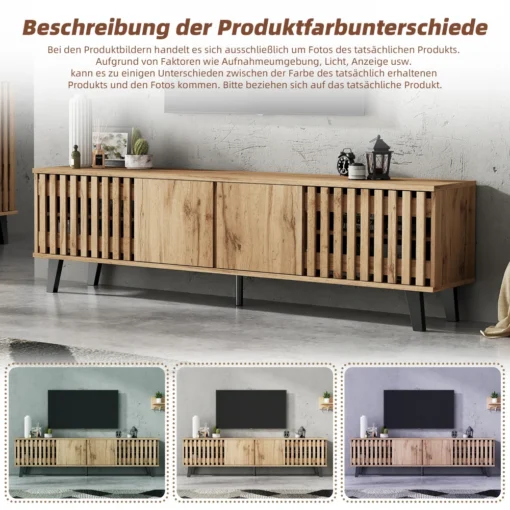 Telerialus 180 x 40 x 55 cm 8 panipaigaga 70-tollisele telerile | E-pood Tootemaailm Puidust televiisorialus ja madal kapp liistustega ustega elutoas