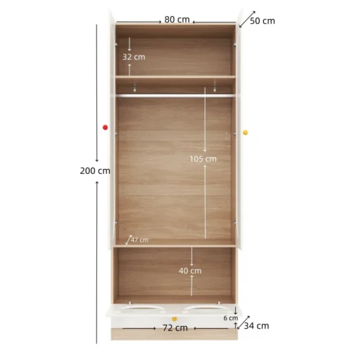 Lastetoa riidekapid lemmiklooma pesaga | E-pood Tootemaailm Avatud riidekapp mõõtudega 80 x 50 x 200 cm, sees riiulid ja all sahtel