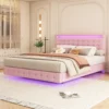 Valge või roosa voodi LED valgustuse ja reguleeritava peatoega | E-pood Tootemaailm Roosa polsterdatud voodi magamistoas, LED-valgustusega peats ja voodiraam