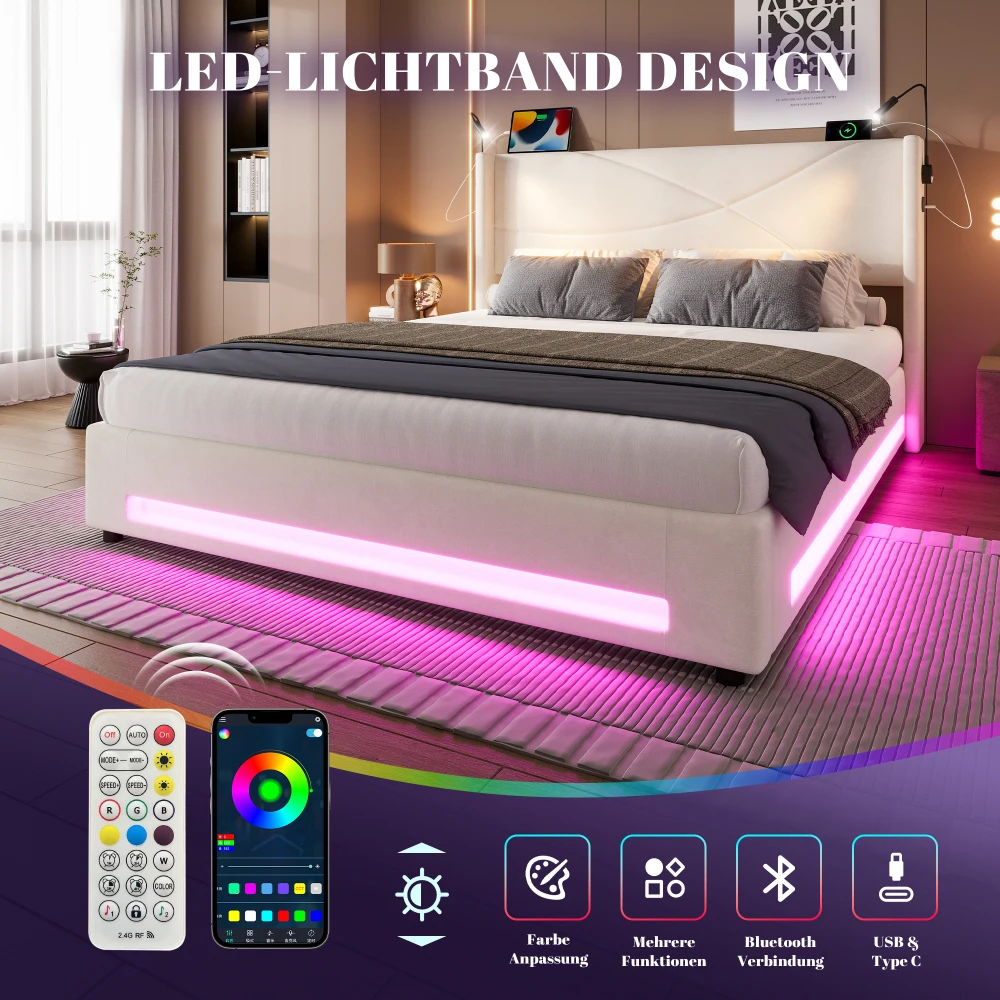 LED valgusriba efekti kujutav magamistoa voodialune valgustus koos puldi ja nutitelefoniga