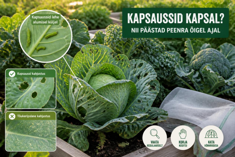 Kapsaussid kapsal? Nii päästad peenra õigel ajal | E-pood Tootemaailm Kapsapeenar suvel, lehtedel kapsausside kahjustus