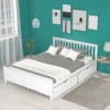Panipaigaga voodi 140x200 cm sahtlitega | E-pood Tootemaailm Valge sahtlitega voodi halli tekstiili ja patjadega türkiissinises magamistoas