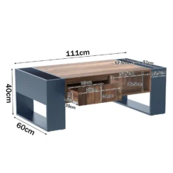 Mõõtudega kaasaegne laud sahtlite ja avatud riiuliga, 111 cm lai, 60 cm sügav, 40 cm kõrge