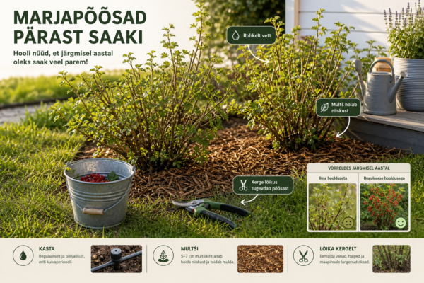 Marjapõõsad pärast saaki vajavad veel hoolt | E-pood Tootemaailm Sõstra- ja karusmarjapõõsad pärast saagikoristust koduaias