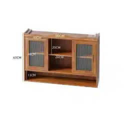Puidust kapp klaasustega, mõõtudega 90 x 60 x 20 cm, kahe ukse ja riiulitega