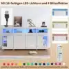 LED-valgustusega puhvetkapp 3 sektsiooniga | E-pood Tootemaailm Valge puhvetkapp sisseehitatud siniste LED-tuledega ja puldiga, kuvatud erinevad valgusvärvid ja efektid