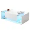 Moodne LED-valgustusega diivanilaud sahtliga | E-pood Tootemaailm Valge modernne klaaspaneelidega diivanilaud sinise LED-valgustusega