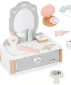 Puidust mänguline ilukomplekt peegli, kammide ja kosmeetika aksessuaaridega