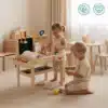 Laste puidust tööpink tööriistadega 75-osaline komplekt | E-pood Tootemaailm Lapsed mängivad puidust tegevuslauaga heledas lastetoas