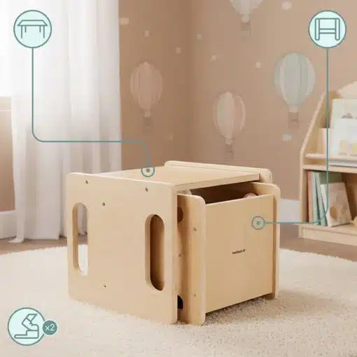 Montessori laud ja tool lastele 3+ | E-pood Tootemaailm Puidust laste mööbel kokkupandud kujul vaibal lastetoas