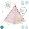 Roosa laste telk vaiba, patjade ja LED-valgustitega | E-pood Tootemaailm Laste tipi telk mõõtudega 100 x 100 x 135 cm, LED-valgusega, pastelne jäneste mustriga