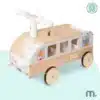 Puidust laste lükatav buss mänguasi ratastega ja juhtrauaga
