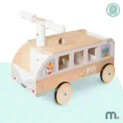 Puidust laste lükatav buss mänguasi ratastega ja juhtrauaga