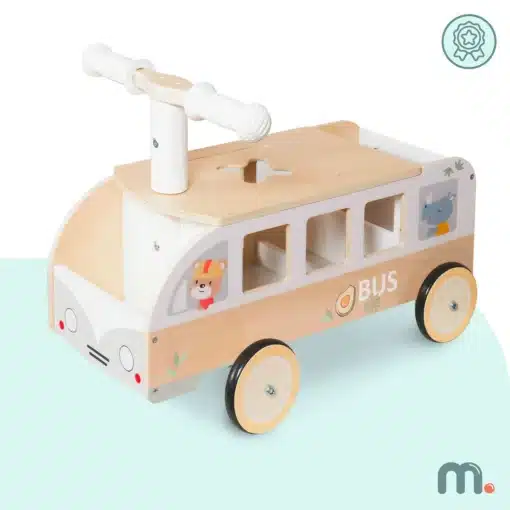 Puidust laste lükatav buss mänguasi ratastega ja juhtrauaga