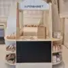 Laste mängupood 91-osalise tarvikukomplektiga | E-pood Tootemaailm Puidust mängu-supermarket laste mängunurk riiulite ja kassaleti osaga