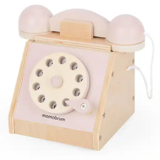Montessori mängutelefon lastele 3+ | E-pood Tootemaailm Puidust mängu telefon keeratava kettaga ja pastelsed detailid