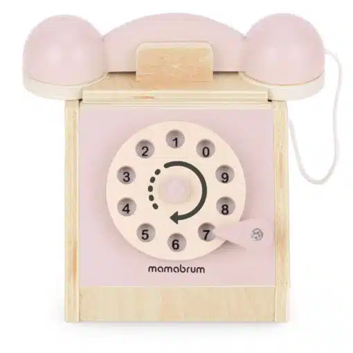 Montessori mängutelefon lastele 3+ | E-pood Tootemaailm Roosa puidust mängutelefon keeratava numbriketasega