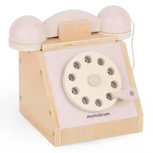 Montessori mängutelefon lastele 3+ | E-pood Tootemaailm Puidust mängutelefon keeratava kettaga ja ümarate kuuldetorudega, roosa-valge disain
