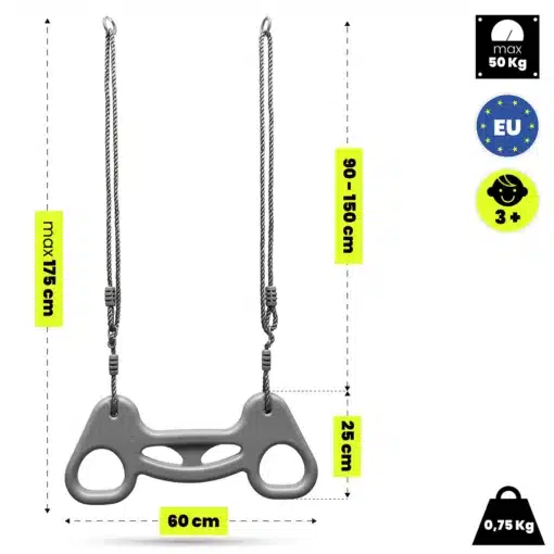 Hallist plastikust kiik kahe köiega, laiusega 60 cm, maksimaalne pikkus 175 cm, koormus kuni 50 kg