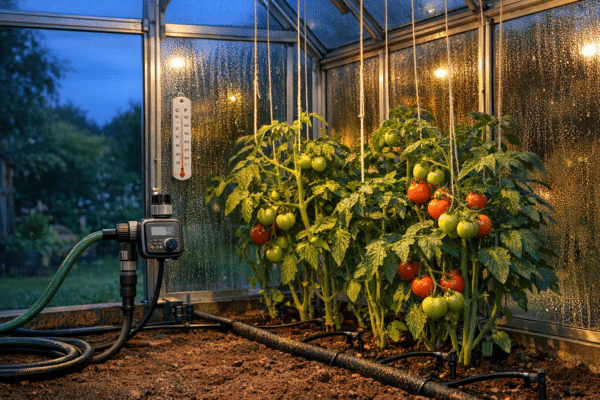 Jaheda õhtu kasvuhoone tomatitaimedega