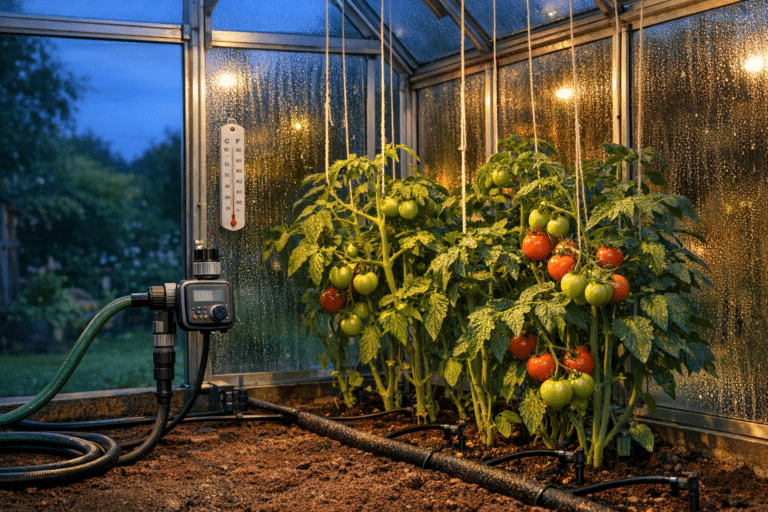 Jaheda õhtu kasvuhoone tomatitaimedega