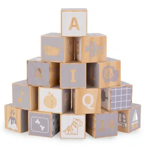 Montessori arendav puidust mängukomplekt beebile 6 tk | E-pood Tootemaailm Puidust klotsidest torn, millel on tähed, numbrid ja erinevad sümbolid