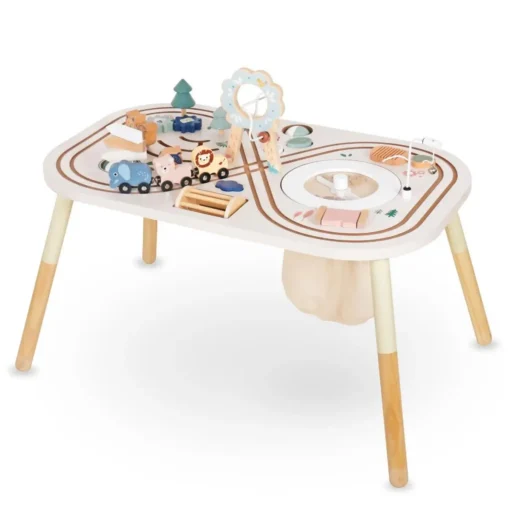 Montessori arendustabel lastele 10in1 | E-pood Tootemaailm Laste mängulaud puidust raudtee- ja tegevusmänguga, toonides valge, beež ja pastell