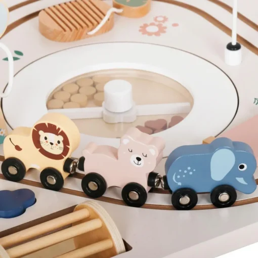 Montessori arendustabel lastele 10in1 | E-pood Tootemaailm Puidust loomadega mängurong raudteel, kolmest vagunist koosnev värviline laste mänguasi