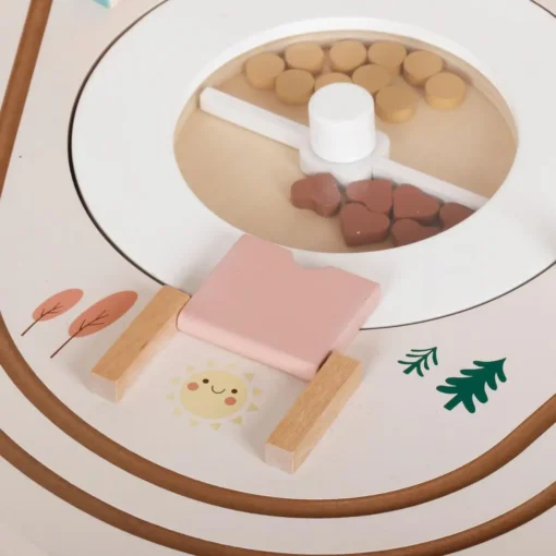 Montessori arendustabel lastele 10in1 | E-pood Tootemaailm Puidust mänguasi pöörleva kettaga, värviliste detailide ja puidust klotsidega