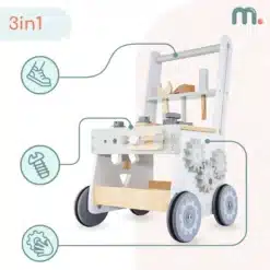 3in1 puidust mänguasi ratastega, hammasrataste ja tööriistadega õppemäng