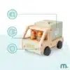 Puidust prügiveoauto sorteerimismänguasi lastele | E-pood Tootemaailm Puidust mänguauto kahe figuuriga, turvapädevuse ikoonidega pildil
