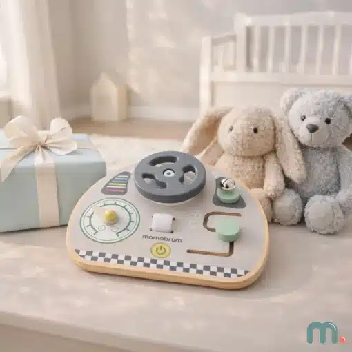 Rooliga Montessori tegevuslaud lastele | E-pood Tootemaailm Laste puidust arendav tegevustahvel mängudetailide ja pöörleva rattaga
