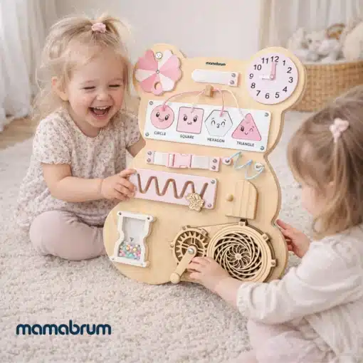 Montessori puidust sensoorne tegevustahvel lastele | E-pood Tootemaailm Puidust arendav tegevustahvel lastele, kuju-, kella- ja peenmotoorika mänguelementidega