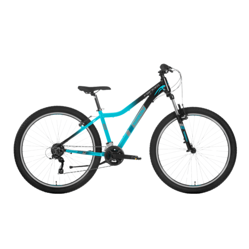 Noorte jalgratas Tabou Venom 1.0 W 27,5" | E-pood Tootemaailm Sinimust naiste maastikujalgratas mustal taustal, külgvaates