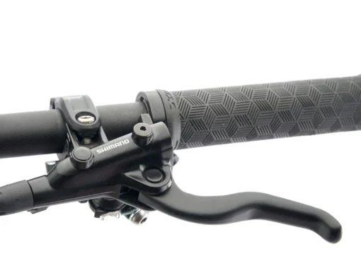 Jalgratta lenksu vasakpidur ja Shimano pidurikang lähivaates
