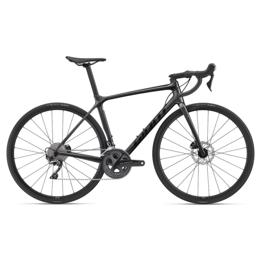 Maanteeratas Giant TCR Advanced 1 Disc-KOM must | E-pood Tootemaailm Musta maanteeratas külgvaates, õhuke raam, langetatud lenks ja ketaspidurid