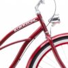Naiste cruiser-jalgratas Kokkedal Cherry 3 käiguga | E-pood Tootemaailm Punane KOKKEDAL jalgratas valgel taustal, nähtav raam, esihark, esiratas ja esituli