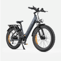 Must elektriline fatbike paksude rehvide, esitule ja pakiraamiga