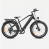 Must elektriline fatbike jalgratas pakiraami ja paksude rehvidega Must elektriline fatbike jalgratas pakiraami, paksude rehvide ja esiamordiga külgvaates