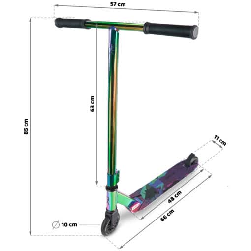 Trikitõukeratas Soke Evo neokroomne | E-pood Tootemaailm Mustriga trikikõrvuti scooter mustade käepidemetega, mõõtudega 85 cm kõrgus ja 57 cm lenksulaius