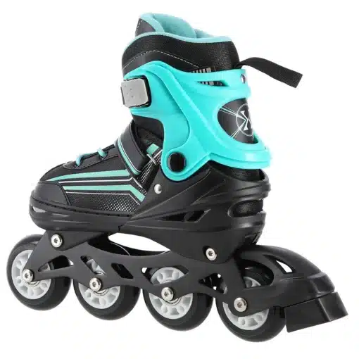 Mustad ja türkiissinised reguleeritavad rulluisud nelja rattaga