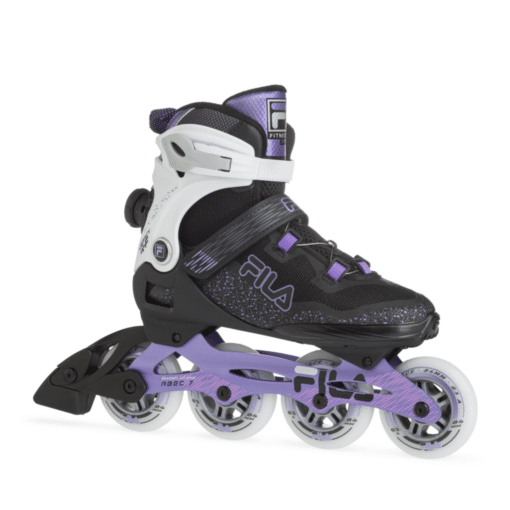Rulluisud Fila Legacy QF naistele | E-pood Tootemaailm Lilla-must FILA fitness-rulluisud valge raamiga