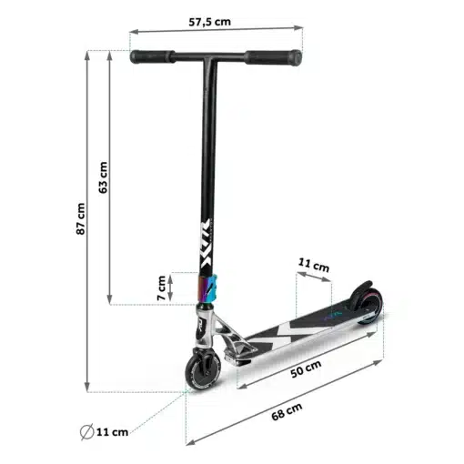 Trikitõukeratas SOKE XTR hõbe-must | E-pood Tootemaailm Triki tõukeratas mõõtudega, musta värvi lenks, 50 cm tekk ja 11 cm rattad