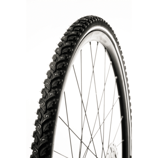 Naastrehv Suomi Tyres Kide W106 47-622 28 tolli | E-pood Tootemaailm Jalgratta rehv musta mustriga ja velg valgel taustal