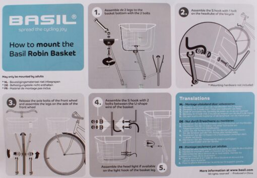 Jalgratta esikorv Basil Robin hõbedane | E-pood Tootemaailm Basil Roohi Basketi paigaldusjuhend ratta külge, montaažiskeemidega