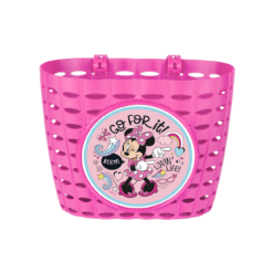 Roosa laste jalgratta korv Minnie Mouse kujundusega
