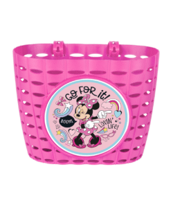Roosa laste jalgratta korv Minnie Mouse kujundusega