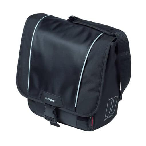 Pakiraamikott Basil Sport Design Commuter 18 l | E-pood Tootemaailm Must Basil kaubikott õlarihmaga, ees klapiga sulgemine ja helkurdetailid